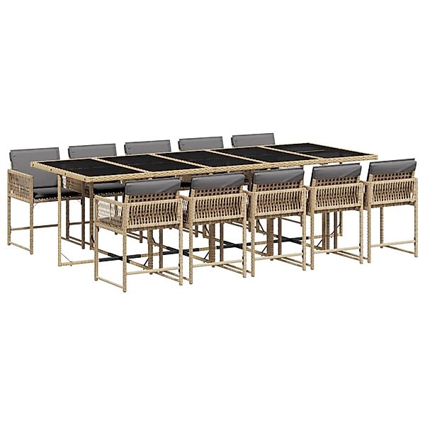 vidaXL 11-Tlg Garten-Essgruppe mit Kissen Beigemischung Poly Rattan 3211476 günstig online kaufen