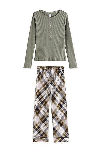 Next Pyjama Gerippter, karierter Schlafanzug mit langen Ärmeln (2 tlg) günstig online kaufen