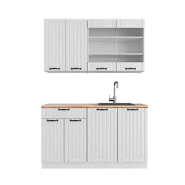 Vicco Fame-Line Singleküche Weiß Landhaus/Weiß 140 cm AP Eiche günstig online kaufen