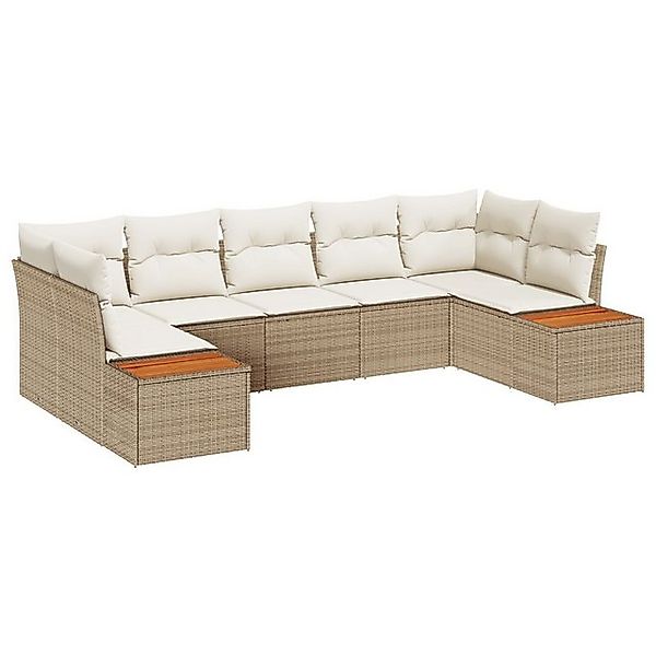 vidaXL Loungesofa 7-teiliges Gartensofa Set mit Kissen Beige Poly Rattan, 7 günstig online kaufen