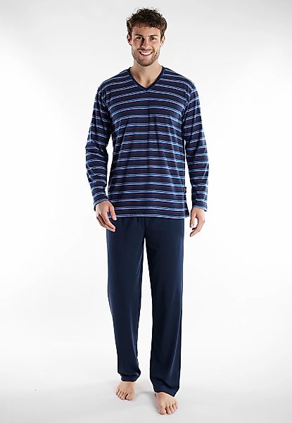 GÖTZBURG Pyjama "Midtown" gestreift, V-Ausschnitt, lang, Baumwollmix günstig online kaufen
