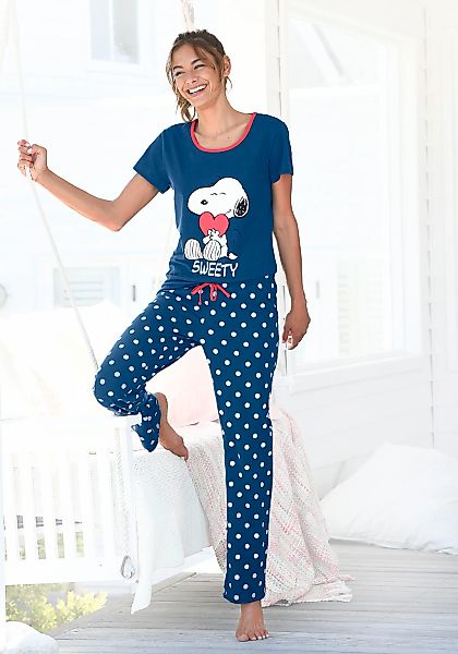 Peanuts Pyjama 2-teilig, 2 tlg. mit Snoopy-Druck und Pünktchen-Hose günstig online kaufen
