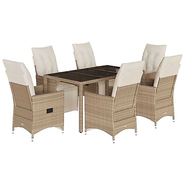 vidaXL 7-Tlg Garten-Bistro-Set mit Kissen Beige Poly Rattan 3276940 günstig online kaufen