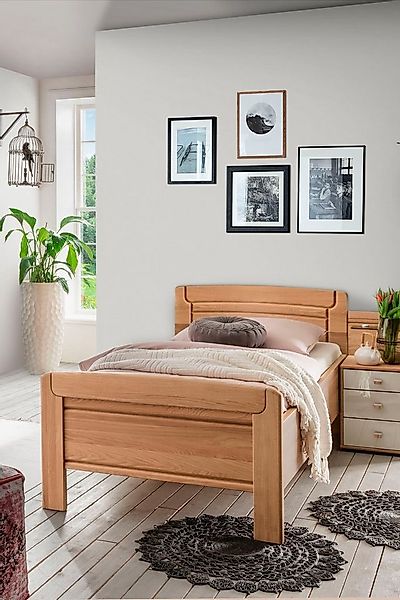 WIEMANN Holzbett Kiruna, Bettgestell, Bettrahmen, teilmassiv Eiche (4-fache günstig online kaufen