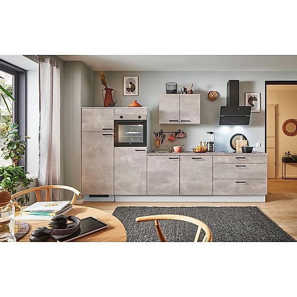 pino Küchenzeile 320 cm Beton Perlgrau Anschlag,inks 2 Geräteschränke günstig online kaufen