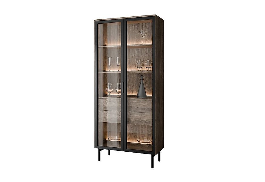 Lookway Glasvitrine LINEA LOFT Vitrine mit LED-Beleuchtung und Schubladen günstig online kaufen