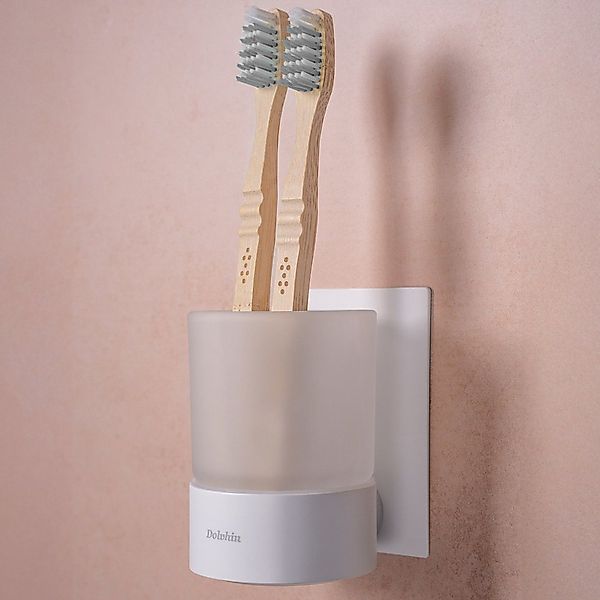 Dolvhin Zahnputzbecher Wandmontage ohne Bohren, Glas Zahnputzbecherhalter, günstig online kaufen