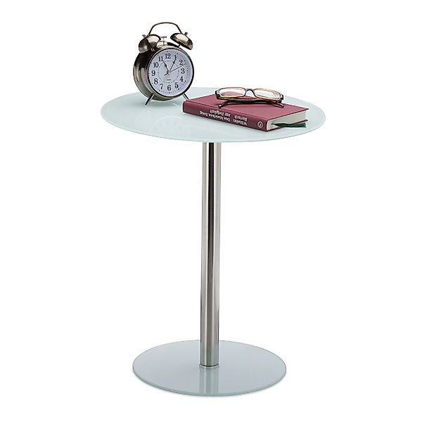 relaxdays Beistelltisch Glas Edelstahl, Weiß günstig online kaufen