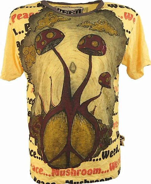 Guru-Shop T-Shirt Weed T-Shirt - Pilz mangogelb Goa Style, Festival, altern günstig online kaufen