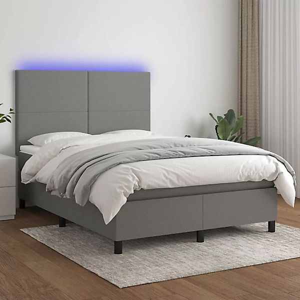 Vidaxl Boxspringbett Mit Matratze & Led Dunkelgrau 140x200 Cm Stoff günstig online kaufen