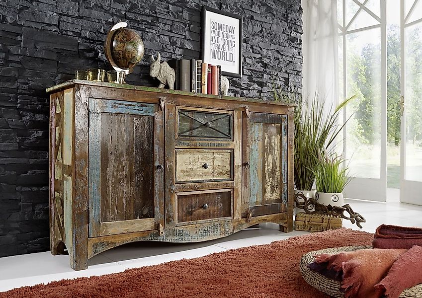 Massivmoebel24 Sideboard (Massivholz), Altholz 150x38x85 mehrfarbig günstig online kaufen