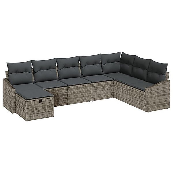 vidaXL Loungesofa 8-teiliges Garten-Sofa-Set mit Kissen aus grauem Poly-Rat günstig online kaufen