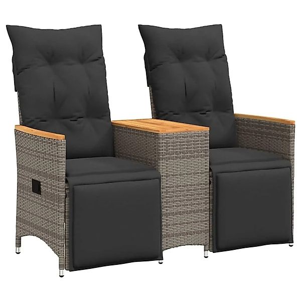 vidaXL Gartensofa 2-Sitzer Verstellbar mit Tisch Grau Poly Rattan 365723 günstig online kaufen