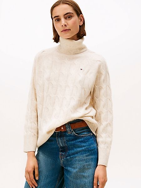 Tommy Hilfiger Rollkragenpullover "SOFT WOOL CABLE ROLL-NK LS SWT", mit Zop günstig online kaufen