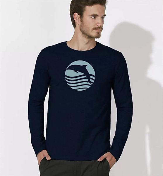 Sonnenuntergang Mit Delfin Langarm T-shirt Für Männer In Navy Blau günstig online kaufen