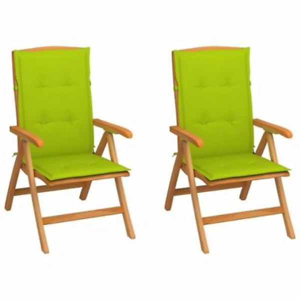 vidaXL Gartenstühle 2 Stk. mit Hellgrünen Kissen Massivholz Teak Gartenstuh günstig online kaufen
