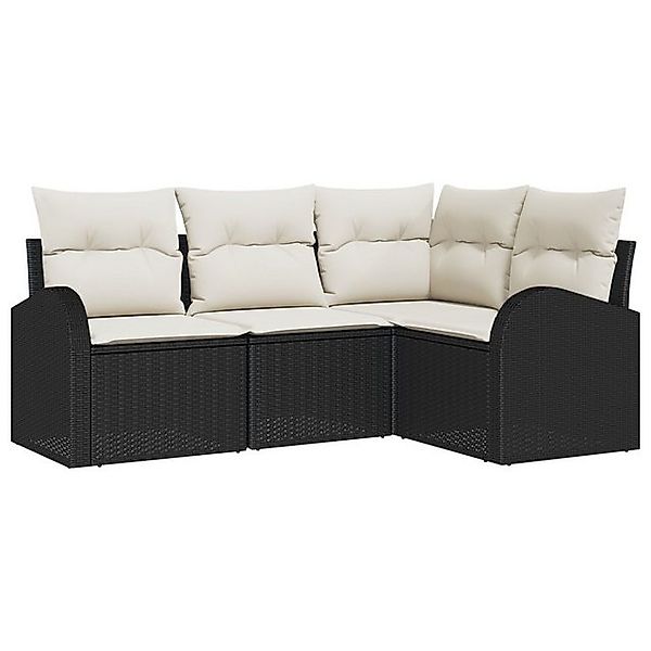 vidaXL Loungesofa 4-teiliges Garten-Sofa-Set mit Kissen in Schwarz Poly-Rat günstig online kaufen