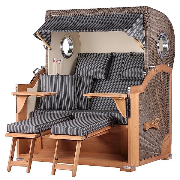 bene,iving Strandkorb Komplettset Königssee Teak Bullauge PE Grau Modell 50 günstig online kaufen