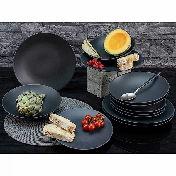 CreaTable Tafelservice »Geschirr-Set Soft Touch Black«, (Set, 12 tlg., Tell günstig online kaufen