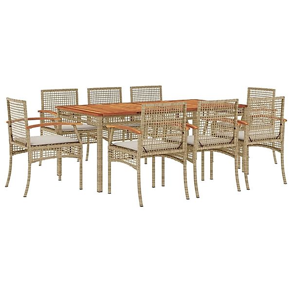vidaXL 9-Tlg Garten-Essgruppe mit Kissen Beige Poly Rattan 3213583 günstig online kaufen