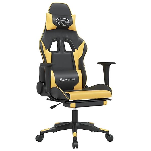 vidaXL Gaming-Stuhl mit Massage & Fußstütze Schwarz Golden Kunstleder Model günstig online kaufen