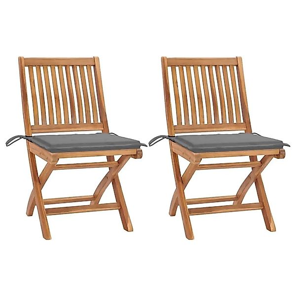 vidaXL Gartenstühle 2 Stk mit Grauen Kissen Teak Massivholz 3062434 günstig online kaufen
