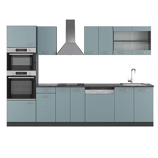 Vicco R-Line Küchenzeile Blau-Grau/Anthrazit 300 cm mit Hochschrankohne Arb günstig online kaufen