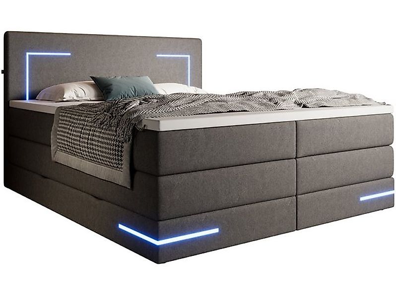 wonello Boxspringbett Detroit, Stoff Bett mit LED Beleuchtung, Bettkasten u günstig online kaufen