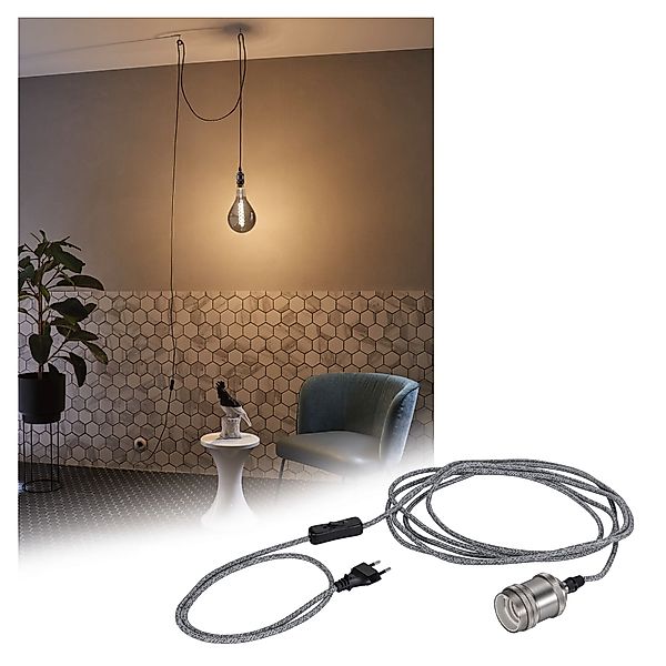 Paulmann "Neordic Pendelleuchte Eldar inkl. Stecker E27 max. 20W Grau/Nicke günstig online kaufen
