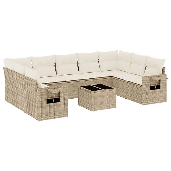 vidaXL 10-Tlg Garten-Sofagarnitur mit Kissen Beige Poly Rattan 3252945 günstig online kaufen