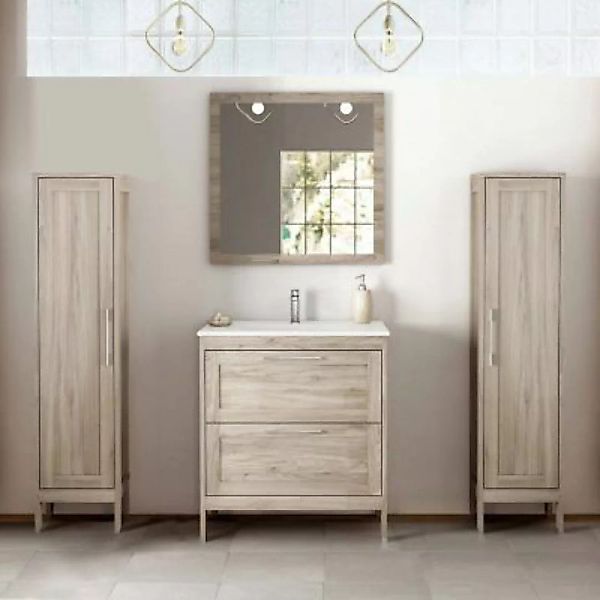 Lomadox Badezimmermöbel Set mit 2 Hochschränken & Spiegel Landhaus TARIFA-1 günstig online kaufen