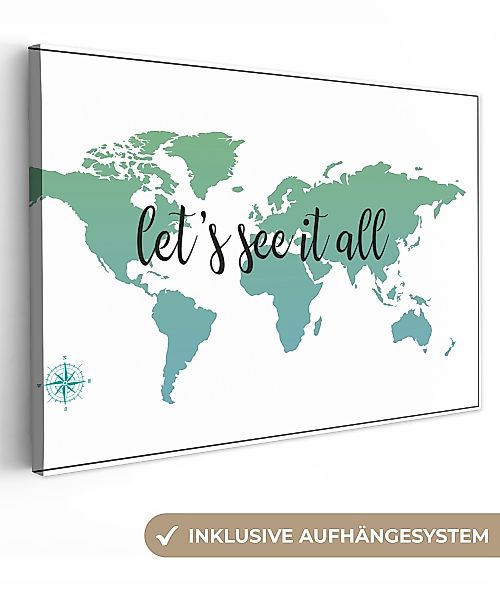 OneMillionCanvasses® Leinwandbild Weltkarte - Grün - günstig online kaufen