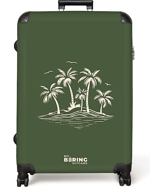 NoBoringSuitcases.com© Hartschalen-Trolley Grün mit beigen Palmen günstig online kaufen