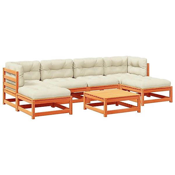 vidaXL 7-Tlg Garten-Sofagarnitur mit Kissen Wachsbraun Kiefernholz 3295823 günstig online kaufen
