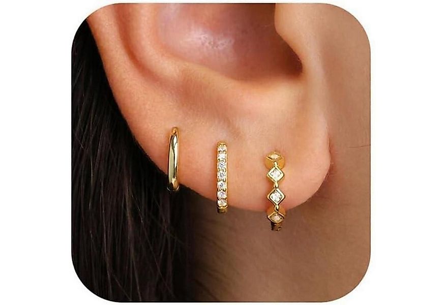 LuxusKollektion Creolen-Set 3 Paar Creolen Silber 925 Gold Damen Ohrringe S günstig online kaufen