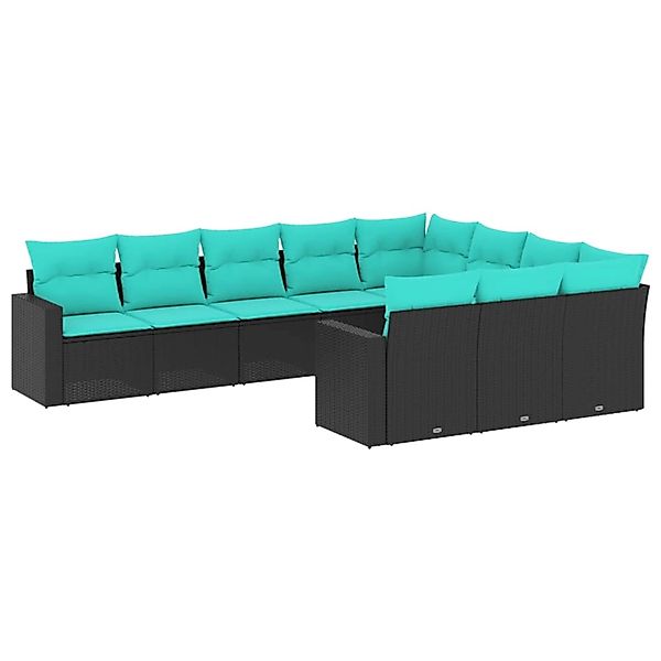 vidaXL 10-Tlg Garten-Sofagarnitur mit Kissen Schwarz Poly Rattan 3219477 günstig online kaufen