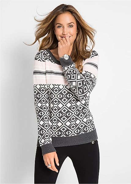 bonprix Norwegerpullover aus reiner Baumwolle, mit klassischem Norwegermust günstig online kaufen