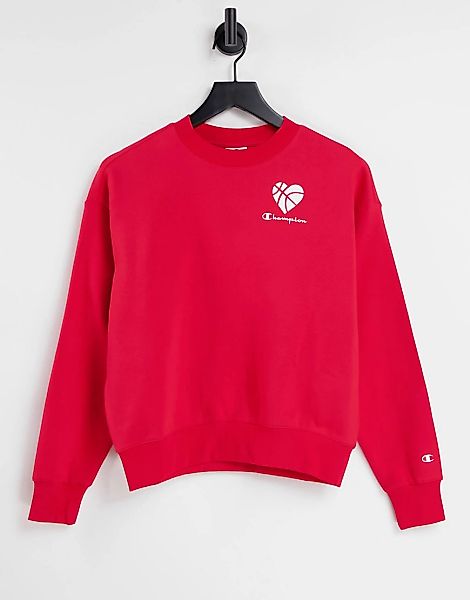 Champion – Sweatshirt in Rot mit Herzprint günstig online kaufen