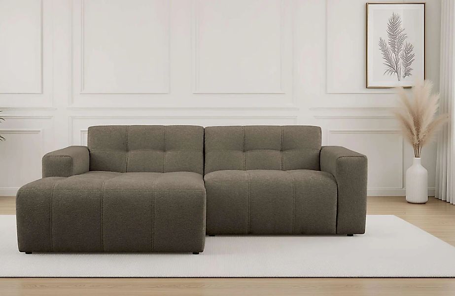 INOSIGN Ecksofa "Tapley" Breite 221 cm,Boucle, Struktur fein, mit Knopfstep günstig online kaufen