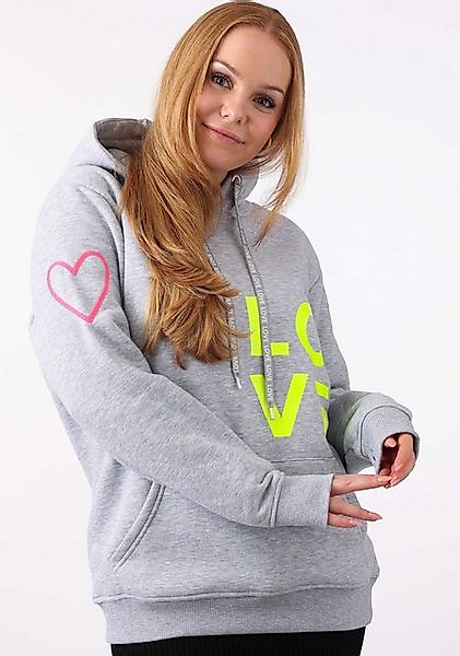 Zwillingsherz Kapuzensweatshirt mit "Love"-Print und gesticktem Neonherz am günstig online kaufen