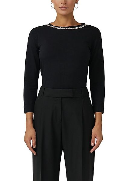 s.Oliver BLACK LABEL Langarmshirt mit Glitzersteinen am Rundhals günstig online kaufen