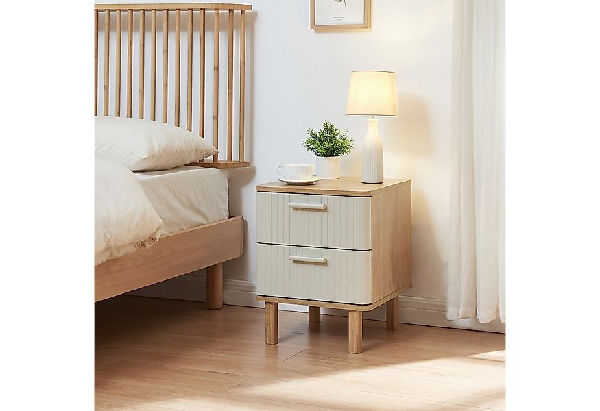en.casa Nachttisch, »Ferrersp« mit 2 Schubladen 50x40x40 cm Eicheoptik/Sand günstig online kaufen