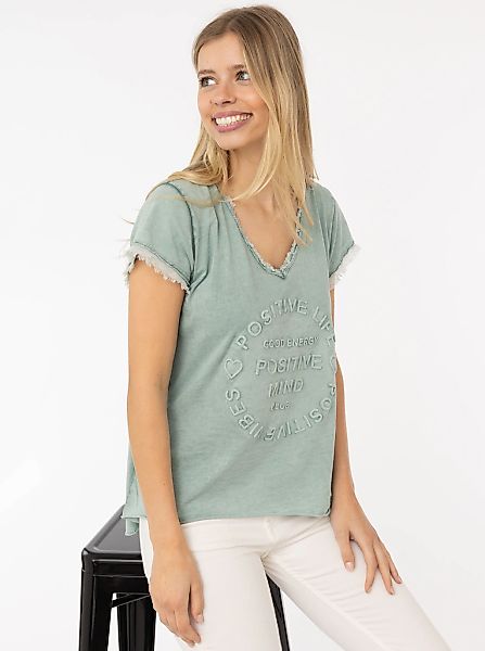 Zwillingsherz T-Shirt ""Positive Mind"", V-Ausschnitt, Kurzarm, Used-Look, günstig online kaufen