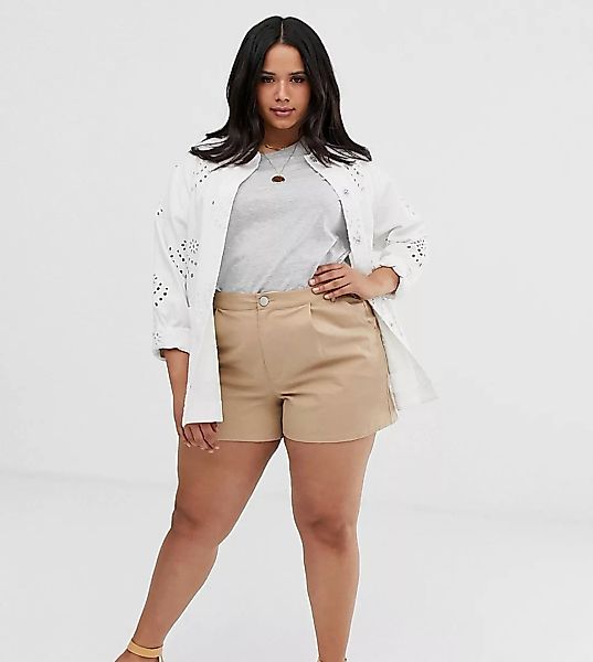 ASOS DESIGN Curve – Chino-Shorts in Farbe Stone-Neutral günstig online kaufen