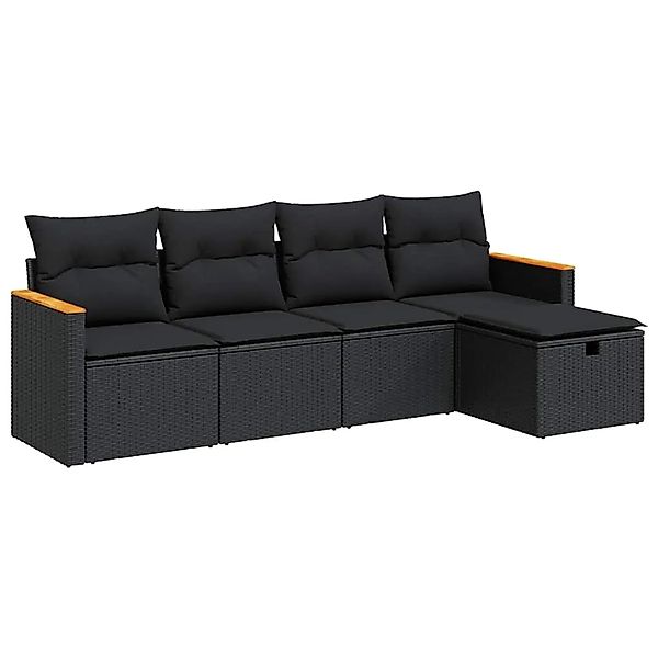 vidaXL 5-Tlg Garten-Sofagarnitur mit Kissen Schwarz Poly Rattan 3325898 günstig online kaufen