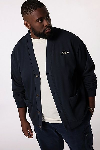 STHUGE Fleecejacke Sweatjacke V-Ausschnitt Brust-Stickerei günstig online kaufen