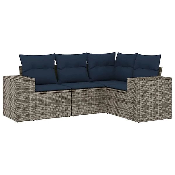 vidaXL 4-Tlg Gartensofa-Set mit Kissen Grau Polyrattan 3222510 günstig online kaufen