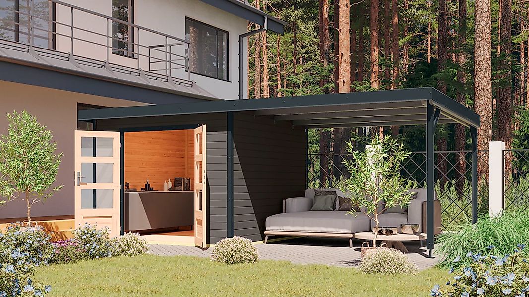 Karibu Gartenhaus ""Plutino B" SET, Anbaudach 3 m Breite" aus nordischer Fi günstig online kaufen