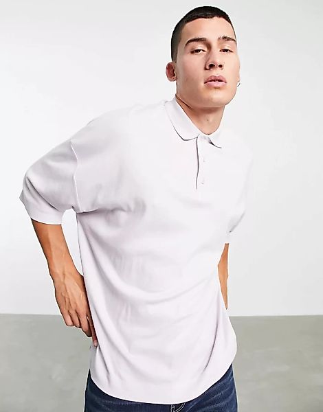 ASOS DESIGN ‑ Schweres Oversize-Polohemd in Flieder mit breiter Knopfleiste günstig online kaufen