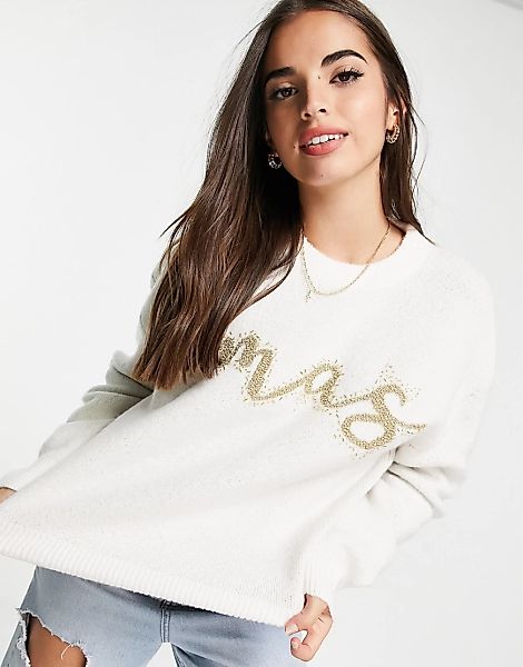 ASOS DESIGN – Weihnachtlicher Pullover mit Logo-Verzierung-Weiß günstig online kaufen